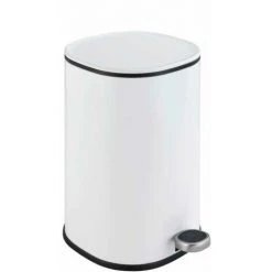 WENKO Petite Poubelle Salle De Bain Nant, Poubelle Salle De Bain à Pédale Avec Frein De Chute "Easy-Close", Capacité 5L, Acier Inox, 27,3x30x20,5 Cm, Blanc