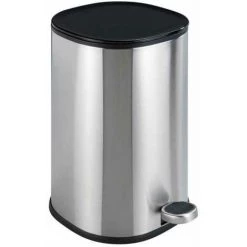 WENKO Petite Poubelle Salle De Bain Nant, Poubelle Salle De Bain à Pédale Avec Frein De Chute "Easy-Close", Capacité 5L, Acier Inox, 27,3x30x20,5 Cm, Mat