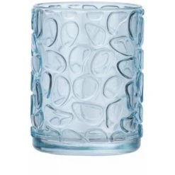 WENKO Porte Brosse à Dent Vetro, Gobelet Salle De Bain En Verre à Relief, Verre, 7,5x10x7,5 Cm, Bleu Transparent