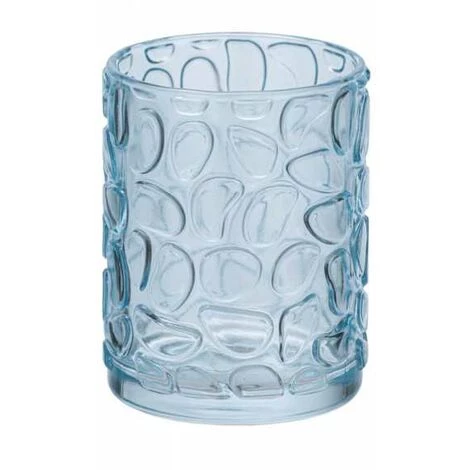 WENKO Porte Brosse à Dent Vetro, Gobelet Salle De Bain En Verre à Relief, Verre, 7,5x10x7,5 Cm, Bleu Transparent 4 WENKO Porte Brosse à Dent Vetro, Gobelet Salle De Bain En Verre à Relief, Verre, 7,5x10x7,5 Cm, Bleu Transparent – Image 2
