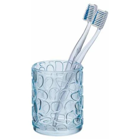WENKO Porte Brosse à Dent Vetro, Gobelet Salle De Bain En Verre à Relief, Verre, 7,5x10x7,5 Cm, Bleu Transparent 5 WENKO Porte Brosse à Dent Vetro, Gobelet Salle De Bain En Verre à Relief, Verre, 7,5x10x7,5 Cm, Bleu Transparent – Image 3