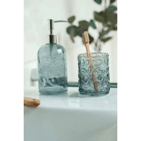 WENKO Support Brosse à Dent Vetro, Gobelet Salle De Bain, Porte Brosse à Dent En Verre à Relief, Verre, 7,5x10x7,5 Cm, Gris Transparent 7 WENKO Support Brosse à Dent Vetro, Gobelet Salle De Bain, Porte Brosse à Dent En Verre à Relief, Verre, 7,5x10x7,5 Cm, Gris Transparent – Image 5