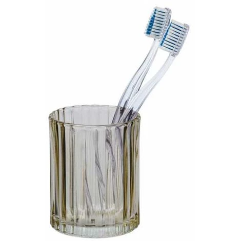 WENKO Support Brosse à Dent Vetro, Gobelet Salle De Bain, Porte Brosse à Dent En Verre à Relief, Verre, 7,5x10x7,5 Cm, Marron Transparent 5 WENKO Support Brosse à Dent Vetro, Gobelet Salle De Bain, Porte Brosse à Dent En Verre à Relief, Verre, 7,5x10x7,5 Cm, Marron Transparent – Image 3