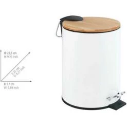 WENKO Petite Poubelle Salle De Bain Tortona, Poubelle Salle De Bain à Pédale Avec Frein De Chute "easy Close", Capacité 3L, Acier - Bambou, 7x23,5x21 Cm, Blanc - Marron -WENKO Soldes 18940459 3