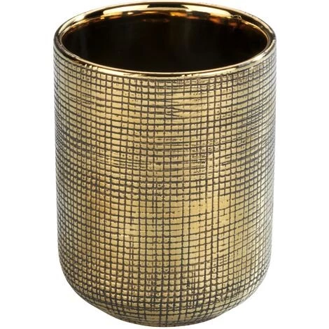 WENKO Gobelet Salle De Bain Rivara, Porte Brosse à Dent, Céramique à Relief Peint à La Main, Ø 7,5 X 9,5 Cm, Doré 3 WENKO Gobelet Salle De Bain Rivara, Porte Brosse à Dent, Céramique à Relief Peint à La Main, Ø 7,5 X 9,5 Cm, Doré