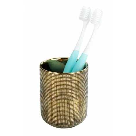 WENKO Gobelet Salle De Bain Rivara, Porte Brosse à Dent, Céramique à Relief Peint à La Main, Ø 7,5 X 9,5 Cm, Doré 4 WENKO Gobelet Salle De Bain Rivara, Porte Brosse à Dent, Céramique à Relief Peint à La Main, Ø 7,5 X 9,5 Cm, Doré – Image 2