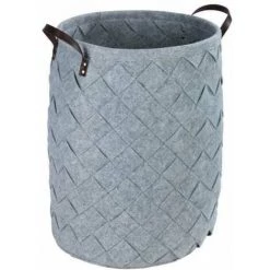 WENKO Panier à Linge Tressé Trovo, Panier à Linge Sale Avec Poignée De Transport, Grande Capacité De Rangement De 75L, Polyester Effet Feutre De Haute Qualité, Ø 40x60 Cm, Gris
