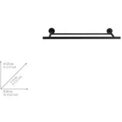 WENKO Porte Serviette Salle De Bain Mural Duo Bosio Black, Barre Porte-serviettes, Fixation Murale Inclus, Acier Inox, 60x5,5x14 Cm, Noir Mat -WENKO Soldes 18940504 4