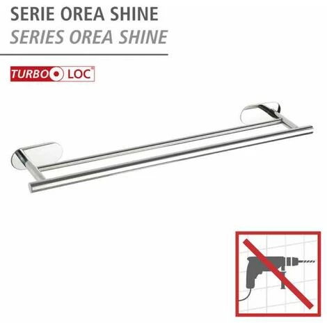 WENKO Porte Serviette Salle De Bain Mural Duo Orea, 2 Barres Porte Serviette Fixation Murale Sans Perçage Turbo-Loc®, Adhésif Extra Fort, Charge Jusqu'à 40kg, Acier Inox, 60x4,5x12 Cm, Brillant 4 WENKO Porte Serviette Salle De Bain Mural Duo Orea, 2 Barres Porte Serviette Fixation Murale Sans Perçage Turbo-Loc®, Adhésif Extra Fort, Charge Jusqu'à 40kg, Acier Inox, 60x4,5x12 Cm, Brillant – Image 2