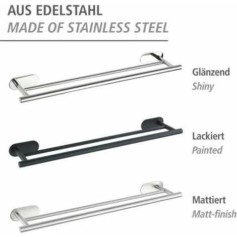 WENKO Porte Serviette Salle De Bain Mural Duo Orea, 2 Barres Porte Serviette Fixation Murale Sans Perçage Turbo-Loc®, Adhésif Extra Fort, Charge Jusqu'à 40kg, Acier Inox, 60x4,5x12 Cm, Brillant 7 WENKO Porte Serviette Salle De Bain Mural Duo Orea, 2 Barres Porte Serviette Fixation Murale Sans Perçage Turbo-Loc®, Adhésif Extra Fort, Charge Jusqu'à 40kg, Acier Inox, 60x4,5x12 Cm, Brillant – Image 5