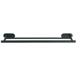 WENKO Porte Serviette Salle De Bain Mural Duo Orea Black, 2 Barres Porte Serviette Fixation Sans Perçage Turbo-Loc®, Adhésif Extra Fort, Charge Jusqu'à 40kg, Acier Inox, 60x4,5x12 Cm, Noir Mat