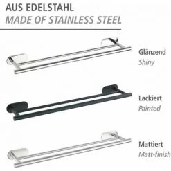 WENKO Porte Serviette Salle De Bain Mural Duo Orea Black, 2 Barres Porte Serviette Fixation Sans Perçage Turbo-Loc®, Adhésif Extra Fort, Charge Jusqu'à 40kg, Acier Inox, 60x4,5x12 Cm, Noir Mat -WENKO Soldes 18940582 5