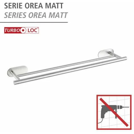 WENKO Porte Serviette Salle De Bain Mural Duo Orea, 2 Barres Porte Serviette Fixation Sans Perçage Turbo-Loc®, Adhésif Extra Fort, Charge Jusqu'à 40kg, Acier Inox, 60x4,5x12 Cm, Mat 4 WENKO Porte Serviette Salle De Bain Mural Duo Orea, 2 Barres Porte Serviette Fixation Sans Perçage Turbo-Loc®, Adhésif Extra Fort, Charge Jusqu'à 40kg, Acier Inox, 60x4,5x12 Cm, Mat – Image 2