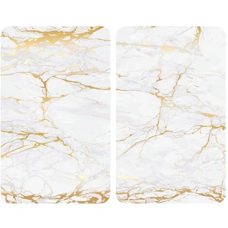 WENKO Protection Plaque De Cuisson, Cache Plaque De Cuisson En Verre "Marbre Doré", Lot De 2, Verre Trempé, 30x52 Cm, Multicolore 3 WENKO Protection Plaque De Cuisson, Cache Plaque De Cuisson En Verre "Marbre Doré", Lot De 2, Verre Trempé, 30x52 Cm, Multicolore