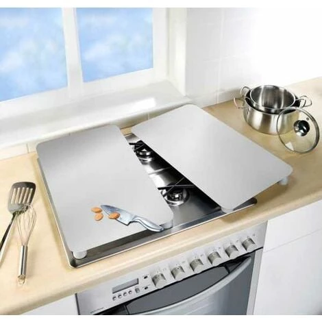WENKO Protection Plaque De Cuisson, Cache Plaque De Cuisson En Verre, Lot De 2, Verre Trempé, 30x52 Cm, Argent 4 WENKO Protection Plaque De Cuisson, Cache Plaque De Cuisson En Verre, Lot De 2, Verre Trempé, 30x52 Cm, Argent – Image 2