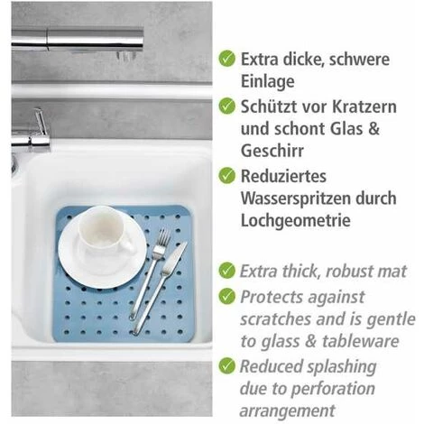 WENKO Fond D'évier Cristal, Tapis D'évier De Protection Contre Les Rayures, Protection Vaisselle, Plastique, 27,5 X 31 Cm, Bleu 4 WENKO Fond D'évier Cristal, Tapis D'évier De Protection Contre Les Rayures, Protection Vaisselle, Plastique, 27,5 X 31 Cm, Bleu – Image 2