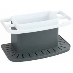 WENKO Porte éponge évier Cuisine Cosmo, Organiseur évier Avec Espace De Rangement Pour Le Liquide Vaisselle, L'éponge, Matière Plastique De Qualité Supérieure, 21x11x11,5 Cm, Gris