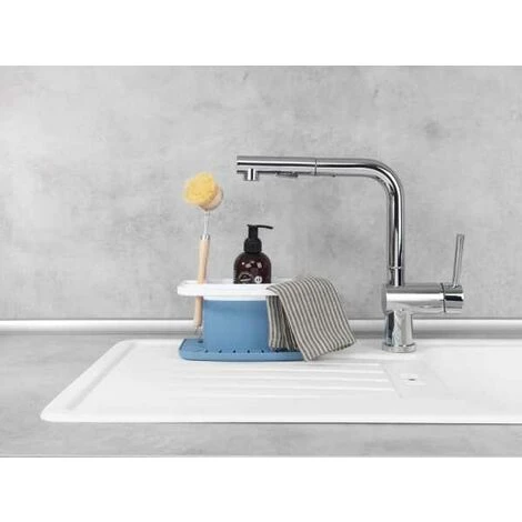 WENKO Porte éponge évier Cuisine Cosmo, Organiseur évier Avec Espace De Rangement Pour Le Liquide Vaisselle, L'éponge, Matière Plastique De Qualité Supérieure, 21x11x11,5 Cm, Bleu 6 WENKO Porte éponge évier Cuisine Cosmo, Organiseur évier Avec Espace De Rangement Pour Le Liquide Vaisselle, L'éponge, Matière Plastique De Qualité Supérieure, 21x11x11,5 Cm, Bleu – Image 4