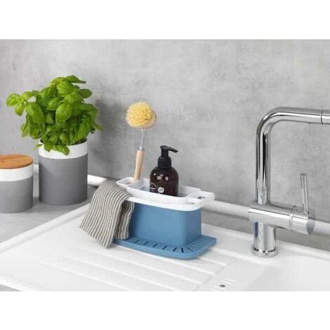 WENKO Porte éponge évier Cuisine Cosmo, Organiseur évier Avec Espace De Rangement Pour Le Liquide Vaisselle, L'éponge, Matière Plastique De Qualité Supérieure, 21x11x11,5 Cm, Bleu 7 WENKO Porte éponge évier Cuisine Cosmo, Organiseur évier Avec Espace De Rangement Pour Le Liquide Vaisselle, L'éponge, Matière Plastique De Qualité Supérieure, 21x11x11,5 Cm, Bleu – Image 5