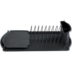 WENKO Égouttoir Vaisselle Noir Basic, Egouttoir Vaisselle Cuisine, Egouttoir Evier Avec Bac Amovible, Métal - Plastique, 47,5x11x26,5 Cm, Noir