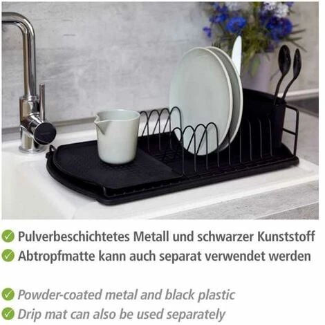 WENKO Égouttoir Vaisselle Noir Basic, Egouttoir Vaisselle Cuisine, Egouttoir Evier Avec Bac Amovible, Métal - Plastique, 47,5x11x26,5 Cm, Noir 5 WENKO Égouttoir Vaisselle Noir Basic, Egouttoir Vaisselle Cuisine, Egouttoir Evier Avec Bac Amovible, Métal - Plastique, 47,5x11x26,5 Cm, Noir – Image 3