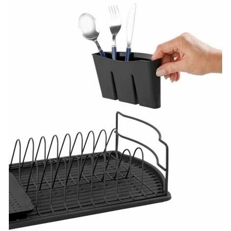 WENKO Égouttoir Vaisselle Noir Basic, Egouttoir Vaisselle Cuisine, Egouttoir Evier Avec Bac Amovible, Métal - Plastique, 47,5x11x26,5 Cm, Noir 7 WENKO Égouttoir Vaisselle Noir Basic, Egouttoir Vaisselle Cuisine, Egouttoir Evier Avec Bac Amovible, Métal - Plastique, 47,5x11x26,5 Cm, Noir – Image 5