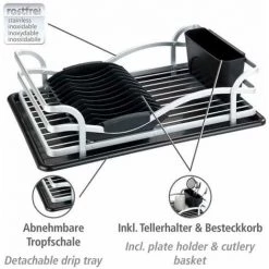 WENKO Egouttoir Vaisselle Inox, Egouttoir Vaisselle Cuisine Avec Plateau Amovible, Aluminium Inox - Plastique, 46,5x13x31,5 Cm, Argent Mat - Noir 8 WENKO Egouttoir Vaisselle Inox, Egouttoir Vaisselle Cuisine Avec Plateau Amovible, Aluminium Inox - Plastique, 46,5x13x31,5 Cm, Argent Mat - Noir -WENKO Soldes 18940761 2