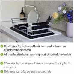 WENKO Egouttoir Vaisselle Inox, Egouttoir Vaisselle Cuisine Avec Plateau Amovible, Aluminium Inox - Plastique, 46,5x13x31,5 Cm, Argent Mat - Noir 9 WENKO Egouttoir Vaisselle Inox, Egouttoir Vaisselle Cuisine Avec Plateau Amovible, Aluminium Inox - Plastique, 46,5x13x31,5 Cm, Argent Mat - Noir -WENKO Soldes 18940761 3