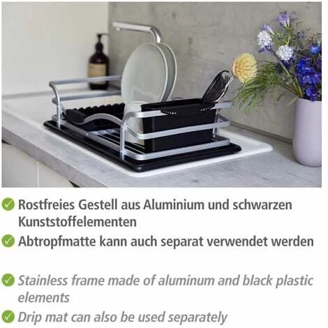 WENKO Egouttoir Vaisselle Inox, Egouttoir Vaisselle Cuisine Avec Plateau Amovible, Aluminium Inox - Plastique, 46,5x13x31,5 Cm, Argent Mat - Noir 5 WENKO Egouttoir Vaisselle Inox, Egouttoir Vaisselle Cuisine Avec Plateau Amovible, Aluminium Inox - Plastique, 46,5x13x31,5 Cm, Argent Mat - Noir – Image 3