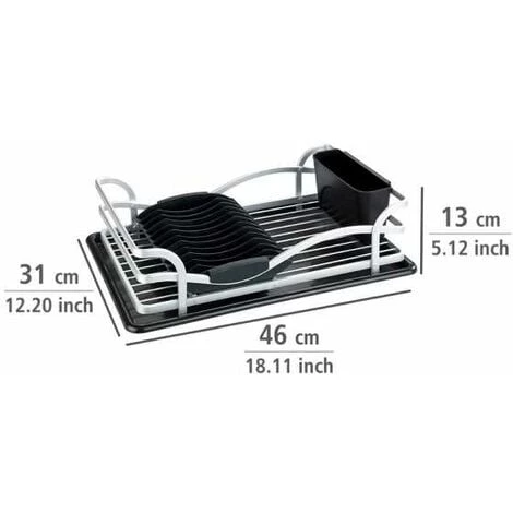 WENKO Egouttoir Vaisselle Inox, Egouttoir Vaisselle Cuisine Avec Plateau Amovible, Aluminium Inox - Plastique, 46,5x13x31,5 Cm, Argent Mat - Noir 6 WENKO Egouttoir Vaisselle Inox, Egouttoir Vaisselle Cuisine Avec Plateau Amovible, Aluminium Inox - Plastique, 46,5x13x31,5 Cm, Argent Mat - Noir – Image 4