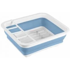 WENKO Egouttoir Vaisselle Pliable Gaia, égouttoir à Vaisselle Plastique, Porte-couverts Et Support Assiettes, Plastique, 36,5x13x31 Cm, Blanc - Bleu