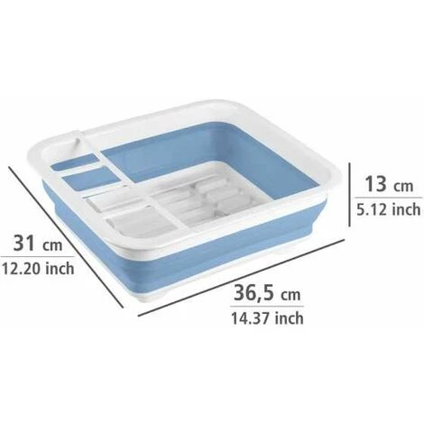 WENKO Egouttoir Vaisselle Pliable Gaia, égouttoir à Vaisselle Plastique, Porte-couverts Et Support Assiettes, Plastique, 36,5x13x31 Cm, Blanc - Bleu 6 WENKO Egouttoir Vaisselle Pliable Gaia, égouttoir à Vaisselle Plastique, Porte-couverts Et Support Assiettes, Plastique, 36,5x13x31 Cm, Blanc - Bleu – Image 4