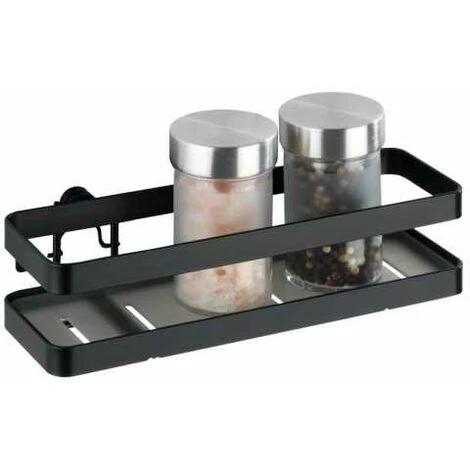 WENKO Etagère à épices Murale Noire Gala, étagère Murale Pour Ranger Les Pots D'épices, Fixation Murale Fournie, Style Industriel, Acier - Plastique, 22x5,5x7 Cm, Noir Mat - Gris 5 WENKO Etagère à épices Murale Noire Gala, étagère Murale Pour Ranger Les Pots D'épices, Fixation Murale Fournie, Style Industriel, Acier - Plastique, 22x5,5x7 Cm, Noir Mat - Gris – Image 3