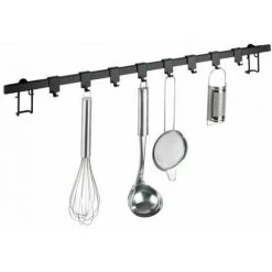 WENKO Barre De Crédence Cuisine Gala, Porte Ustensiles De Cuisine Mural Avec 8 Crochets De Suspension Pour Accessoires De Cuisine, Fixation Murale, Acier, 60x4x2,5 Cm, Noir Mat -WENKO Soldes 18940787 3