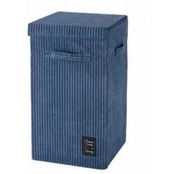 WENKO Panier à Linge Cora, Panier à Linge Sale Avec Couvercle, Capacité 63L, Polyester Effet Velours, 58x33 Cm, Bleu -WENKO Soldes 18940796 3