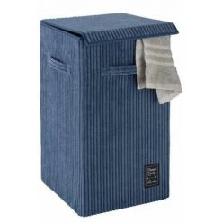 WENKO Panier à Linge Cora, Panier à Linge Sale Avec Couvercle, Capacité 63L, Polyester Effet Velours, 58x33 Cm, Bleu -WENKO Soldes 18940796 4
