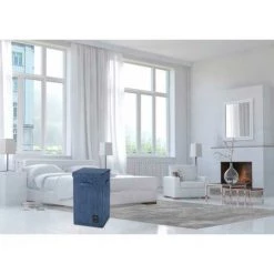 WENKO Panier à Linge Cora, Panier à Linge Sale Avec Couvercle, Capacité 63L, Polyester Effet Velours, 58x33 Cm, Bleu -WENKO Soldes 18940796 5