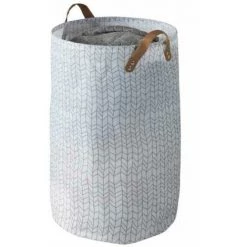 WENKO Panier à Linge Geo, Panier à Linge Sale Souple Avec Poignée De Transport En Similicuir, Capacité 75 L, Polyester, ø40x60 Cm, Blanc - Marron