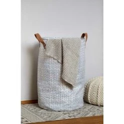 WENKO Panier à Linge Geo, Panier à Linge Sale Souple Avec Poignée De Transport En Similicuir, Capacité 75 L, Polyester, ø40x60 Cm, Blanc - Marron 10 WENKO Panier à Linge Geo, Panier à Linge Sale Souple Avec Poignée De Transport En Similicuir, Capacité 75 L, Polyester, ø40x60 Cm, Blanc - Marron -WENKO Soldes 18940802 4