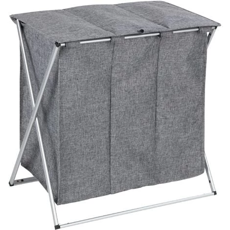WENKO Panier à Linge 3 Compartiments Trio Top, Panier Linge Sale, Capacité 118L, Polyester 57x57x38 Cm, Gris Chiné 3 WENKO Panier à Linge 3 Compartiments Trio Top, Panier Linge Sale, Capacité 118L, Polyester 57x57x38 Cm, Gris Chiné
