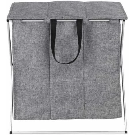WENKO Panier à Linge 3 Compartiments Trio Top, Panier Linge Sale, Capacité 118L, Polyester 57x57x38 Cm, Gris Chiné 5 WENKO Panier à Linge 3 Compartiments Trio Top, Panier Linge Sale, Capacité 118L, Polyester 57x57x38 Cm, Gris Chiné – Image 3