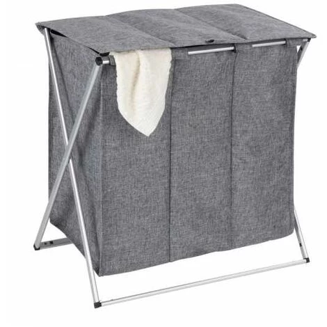 WENKO Panier à Linge 3 Compartiments Trio Top, Panier Linge Sale, Capacité 118L, Polyester 57x57x38 Cm, Gris Chiné 6 WENKO Panier à Linge 3 Compartiments Trio Top, Panier Linge Sale, Capacité 118L, Polyester 57x57x38 Cm, Gris Chiné – Image 4