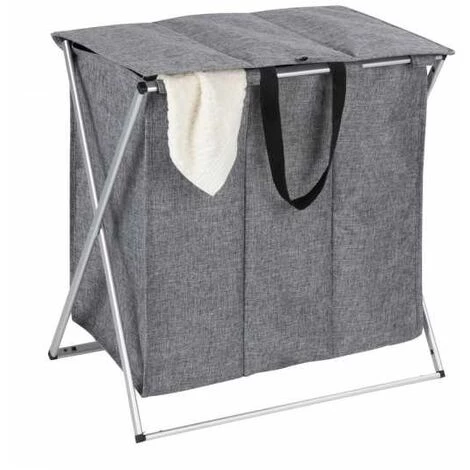 WENKO Panier à Linge 3 Compartiments Trio Top, Panier Linge Sale, Capacité 118L, Polyester 57x57x38 Cm, Gris Chiné 7 WENKO Panier à Linge 3 Compartiments Trio Top, Panier Linge Sale, Capacité 118L, Polyester 57x57x38 Cm, Gris Chiné – Image 5