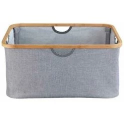 WENKO Panier Linge Pliable Bahari, Panier De Rangement Tissu Salle De Bain, Capacité 50L, Polyester - Bambou, 54x36x26 Cm, Gris - Marron