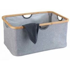 WENKO Panier Linge Pliable Bahari, Panier De Rangement Tissu Salle De Bain, Capacité 50L, Polyester - Bambou, 54x36x26 Cm, Gris - Marron -WENKO Soldes 18940814 5
