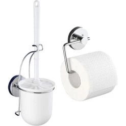 WENKO Vacuum-Loc® Ensemble WC : Brosse WC Suspendu Et Porte Papier Toilette Mural, Milazzo