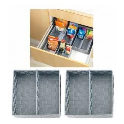 WENKO Organiseur Tiroir Cuisine Avec Rangement Amovible Adria L, Boite Rangement Salle De Bain, Lot De 2, Plastique, 26x9x26 Cm, Gris -WENKO Soldes 18940903 2