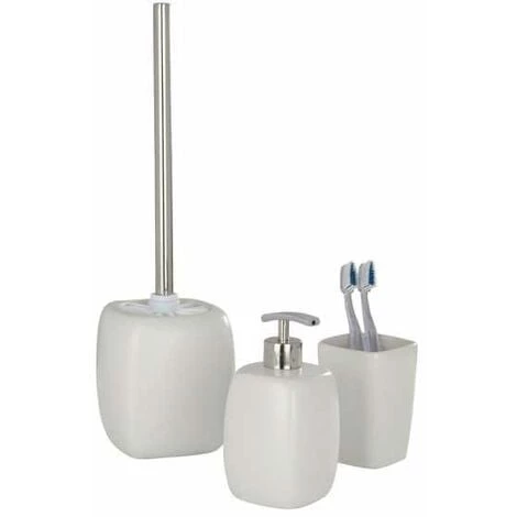 WENKO Set Accessoires Salle De Bain Faro, Brosse WC, Distributeur Savon Liquide, Porte Brosse à Dent, Céramique, Blanc 3 WENKO Set Accessoires Salle De Bain Faro, Brosse WC, Distributeur Savon Liquide, Porte Brosse à Dent, Céramique, Blanc