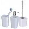 WENKO Set D'accessoires De Salle De Bain Candy, Gobelet Brosse à Dent, Distributeur Savon Liquide, Brosse WC Noire, Plastique Sans BPA, Blanc -WENKO Soldes 18940953 1