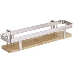 WENKO Étagère à épices Vacuum-Loc® Premium, Support Pour épices Et Ustensiles De Cuisine, Fixation Sans Perçage, En Acier - Bambou, 30x5,5x7 Cm, Argent